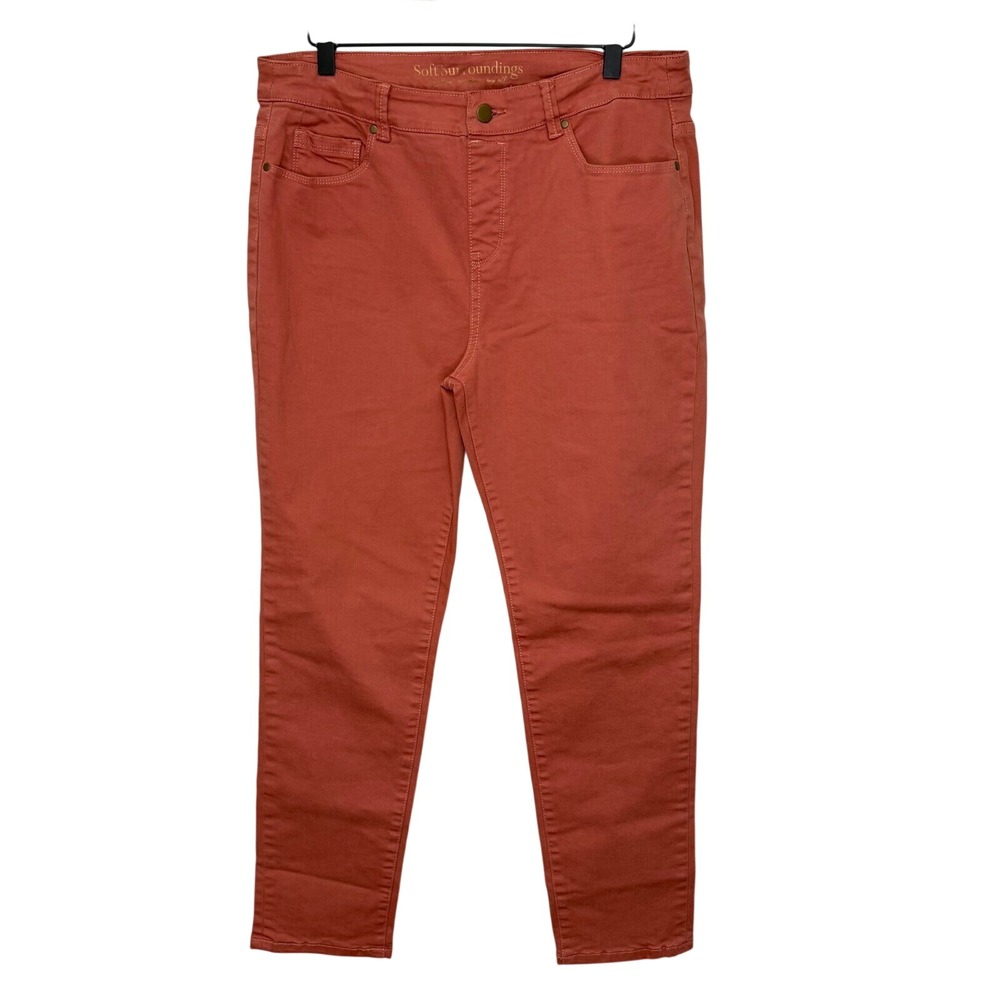 Soft Surroundings Women's High Rise Slim Straight Stretch Orange Terracotta M